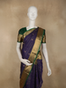 Deep Purple Checked Zari Woven Design Pure Kanchipuram Silk Saree with Contrast Border