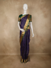 Deep Purple Checked Zari Woven Design Pure Kanchipuram Silk Saree with Contrast Border