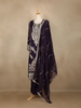 Deep Purple Floral Design Chiffon Straight Cut Salwar Suit
