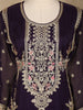 Deep Purple Floral Design Chiffon Straight Cut Salwar Suit