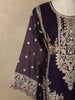 Deep Purple Floral Design Chiffon Straight Cut Salwar Suit