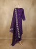Deep Purple Floral Embroidered Design Cotton Anarkali Salwar Suit with Dupatta