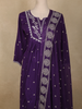 Deep Purple Floral Embroidered Design Cotton Anarkali Salwar Suit with Dupatta