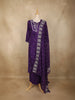 Deep Purple Floral Embroidered Design Cotton Anarkali Salwar Suit with Dupatta