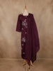 Deep Purple Floral Embroidered Design Cotton Straight Cut Salwar