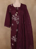 Deep Purple Floral Embroidered Design Cotton Straight Cut Salwar