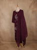 Deep Purple Floral Embroidered Design Cotton Straight Cut Salwar