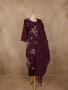 Deep Purple Floral Embroidered Design Cotton Straight Cut Salwar