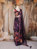 Deep Purple Floral Printed Design Crepe Bridesmaids Lehenga