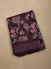 Deep Purple Floral Printed Design Linen Cotton Saree