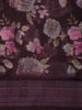 Deep Purple Floral Printed Design Linen Cotton Saree