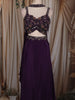 Deep Purple Floral Sequins and Beads Embroidered Design Satin Lehenga with Choker Dupatta