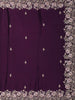 Deep Purple Floral Sequins and Thread Embroidered Satin Saree
