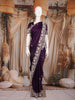 Deep Purple Floral Sequins and Thread Embroidered Satin Saree