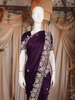 Deep Purple Floral Sequins and Thread Embroidered Satin Saree