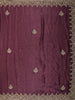 Deep Purple Floral Sequins and Zardozi Embroidered Design Satin Designer Saree with Scalloped Border