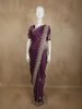 Deep Purple Floral Sequins and Zardozi Embroidered Design Satin Designer Saree with Scalloped Border
