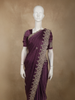 Deep Purple Floral Sequins and Zardozi Embroidered Design Satin Designer Saree with Scalloped Border