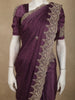 Deep Purple Floral Sequins and Zardozi Embroidered Design Satin Designer Saree with Scalloped Border