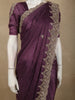 Deep Purple Floral Sequins and Zardozi Embroidered Design Satin Designer Saree with Scalloped Border