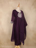 Deep Purple Floral Thread Embroidered Design Cotton Straight Cut Salwar Suit