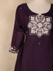 Deep Purple Floral Thread Embroidered Design Cotton Straight Cut Salwar Suit