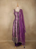 Deep Purple Floral Woven  Banarasi Silk Palazzo Suit with Sheer Dupatta