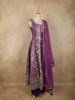 Deep Purple Floral Woven  Banarasi Silk Palazzo Suit with Sheer Dupatta