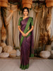 Deep Purple Geometric Zari Woven Design Semi Tussar Saree with Contrast Zari Border