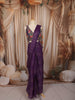 Deep Purple Gold Striped Zari Woven Design Chiffon Ready to Wear Party Saree with Designer Blouse
