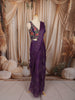 Deep Purple Gold Striped Zari Woven Design Chiffon Ready to Wear Party Saree with Designer Blouse
