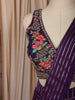 Deep Purple Gold Striped Zari Woven Design Chiffon Ready to Wear Party Saree with Designer Blouse