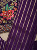 Deep Purple Gold Striped Zari Woven Design Chiffon Ready to Wear Party Saree with Designer Blouse
