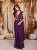 Deep Purple Gold Striped Zari Woven Design Chiffon Ready to Wear Party Saree with Designer Blouse
