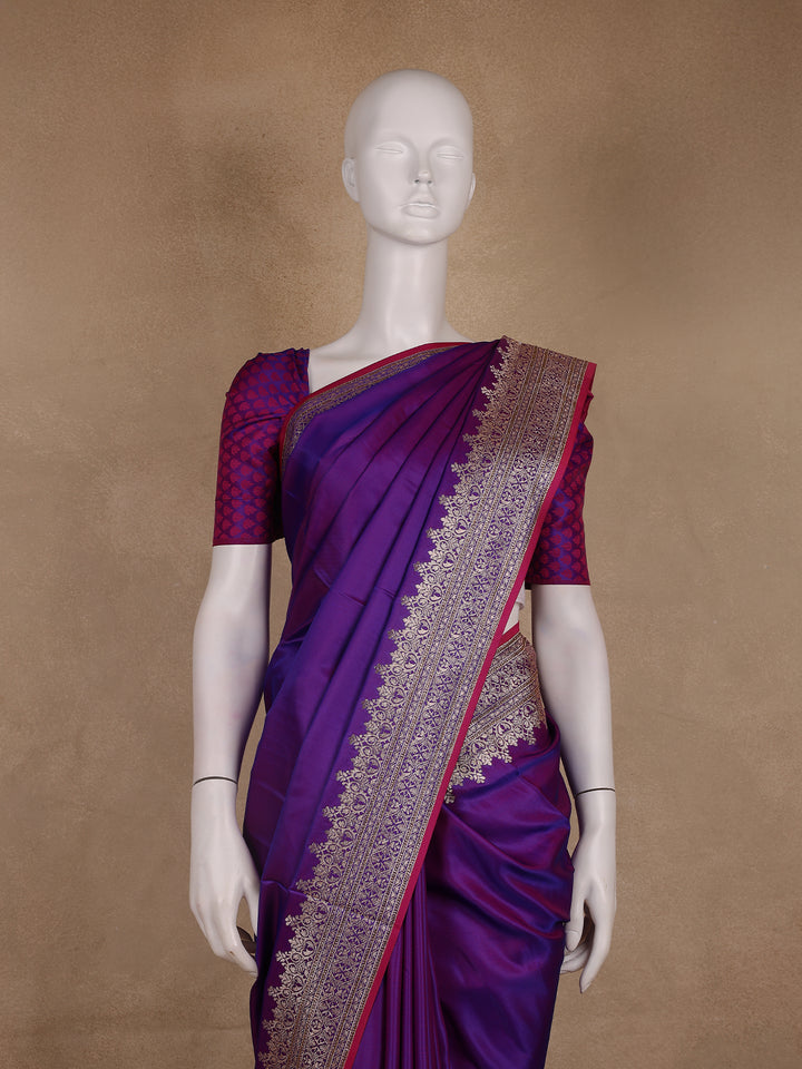 Deep Purple Solid Design Tissue Saree - Diadem