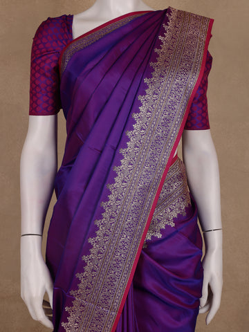 Deep Purple Solid Design Tissue Saree - Diadem