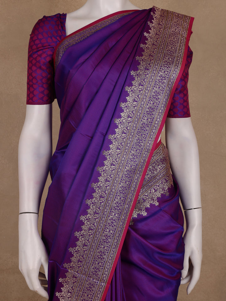 Deep Purple Solid Design Tissue Saree - Diadem