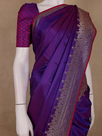 Deep Purple Solid Design Tissue Saree - Diadem