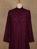 Maroon Thread Embroidered Sequin Work Cotton Kurta For Men