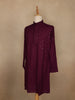 Maroon Thread Embroidered Sequin Work Cotton Kurta For Men
