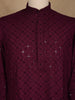 Maroon Thread Embroidered Sequin Work Cotton Kurta For Men