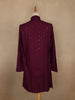 Maroon Thread Embroidered Sequin Work Cotton Kurta For Men