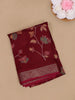 Deep Red Floral  Design Linen Cotton Saree