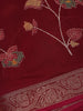 Deep Red Floral  Design Linen Cotton Saree