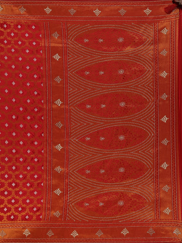 Deep Red Floral Woven Banarasi Silk Saree With Stone Embellished Border - Diadem