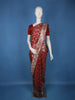 Deep Red Floral Woven Banarasi Silk Saree With Silver Zari Border