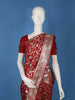 Deep Red Floral Woven Banarasi Silk Saree With Silver Zari Border