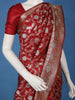 Deep Red Floral Woven Banarasi Silk Saree With Silver Zari Border