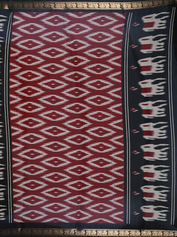 Deep Red Leaf Printed Chiffon Saree - Diadem