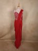 Deep Red Solid Design Satin Ready To Wear Saree with Designer Blouse